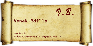 Vanek Béla névjegykártya