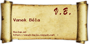 Vanek Béla névjegykártya